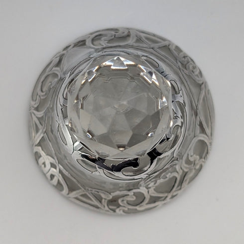 Antique American Art Nouveau Silver Overlay Glass Miniature Perfume Bottle